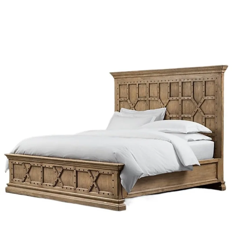 

American French retro solid wood bed, European luxury carved antique double bed, Nordic design princess bed