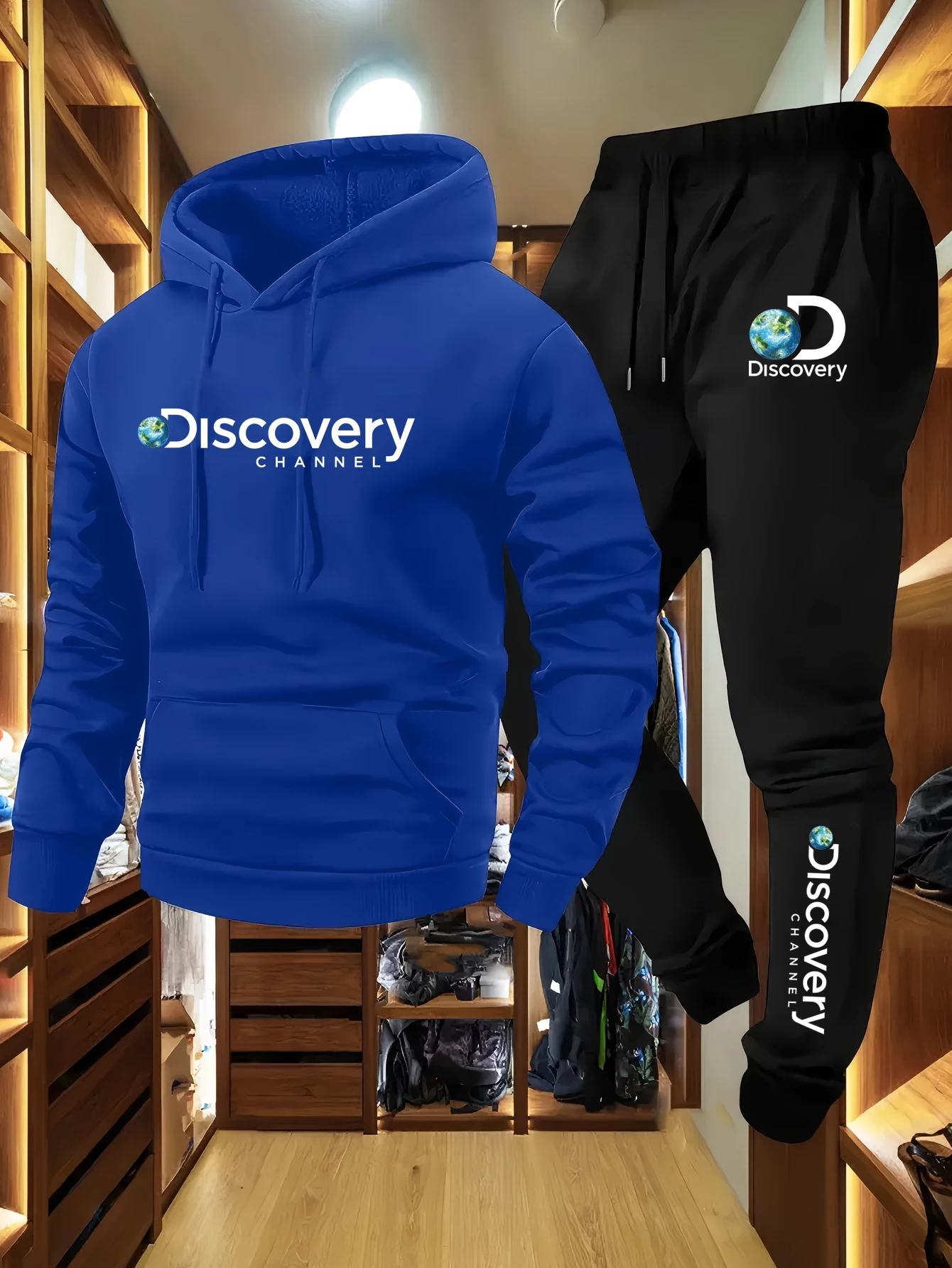 ديسكفري 2025 الرجال شتاء جديد عادية كنزة بغطاء رأس من الصوف + Sweatpants مريحة ودافئة فضفاضة قطعتين دعوى للرجال والنساء لطيف