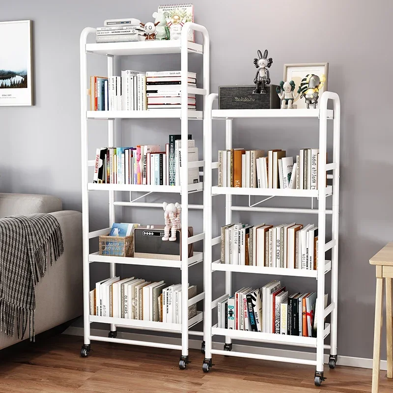 2026 Carbon steel multilayer plate children white portable bookshelves with wheels corner storage bookshelf plant stand utility