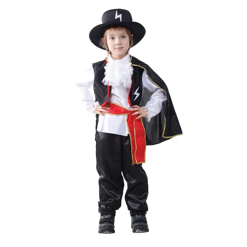 Hero Zorro Cosplay para crianças, fantasias de dia infantil para meninos, fantasias Purim para crianças, cavaleiro mascarado preto, vestir-se