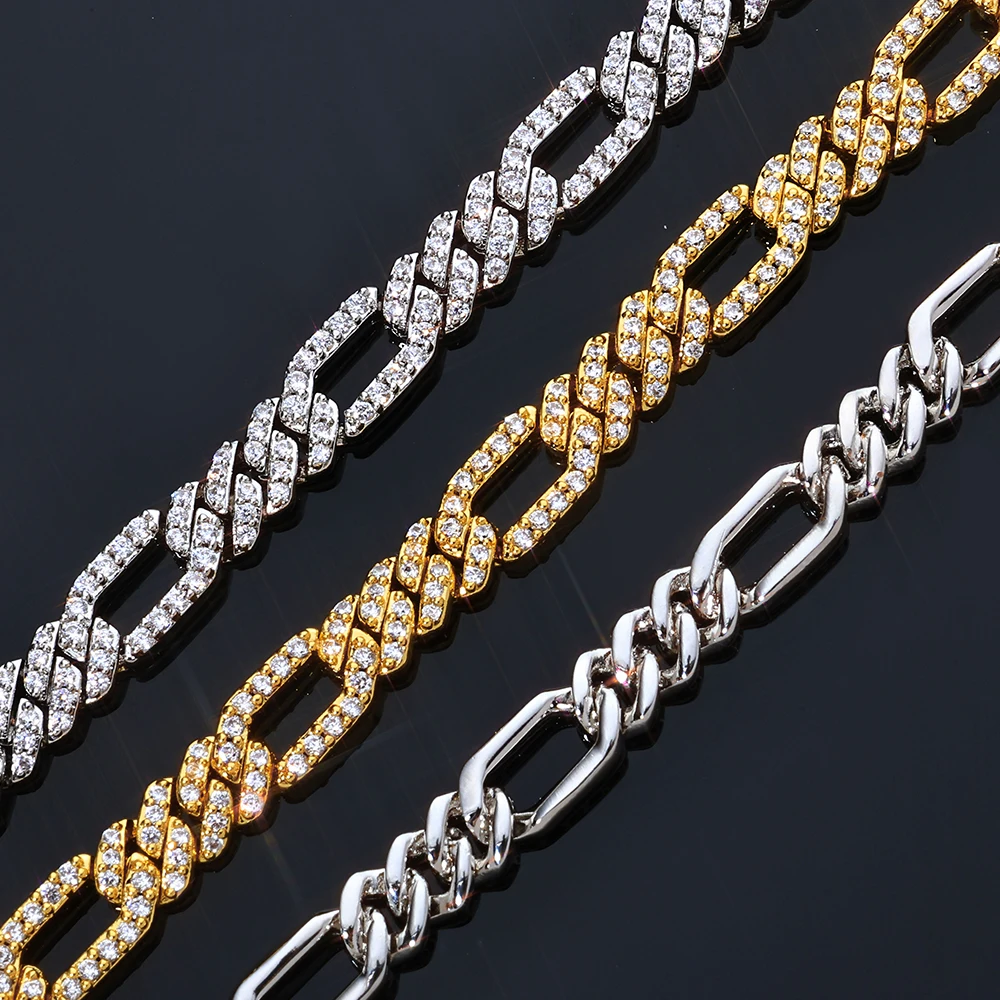7mm NUOYA Figaro Necklace 925 Sterling Silver Moissanite Iced Out Diamond Cuban Link Necklace Hip Hop Jewelry Pass Diamond Test.