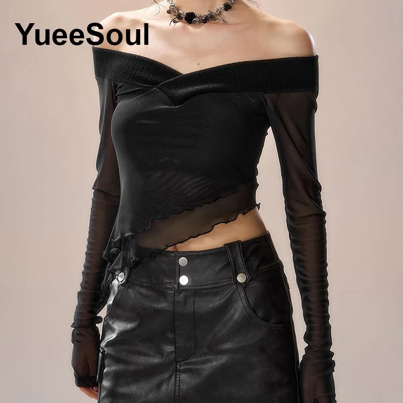 Sexy Hollow Out Women T Shirts Solid Long Sleeve Slim Crop Tops 2024 Summer New Y2K Aesthetic High Street Female Tees Blouse