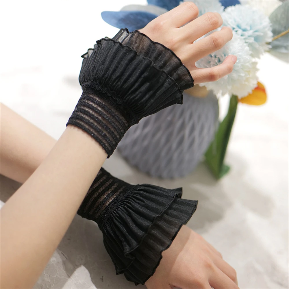 

1 pair Women Wrist Cuffs Detachable Lace Ruffled Winter Autumn Hoodie Sweater Sweatshirt Hoodie False Sleeves Tulle