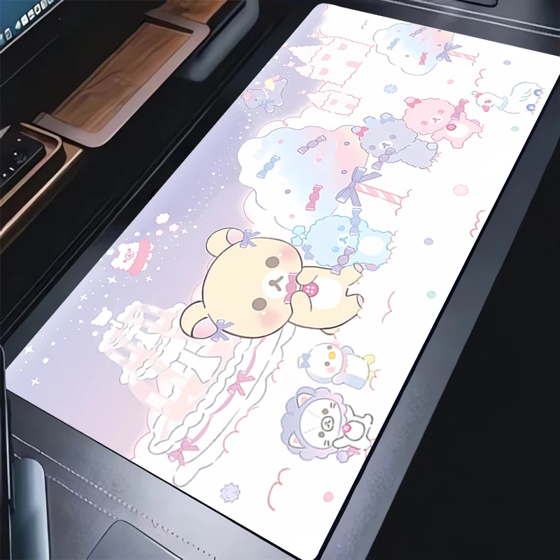 Alfombrilla de ratón para ordenador portátil, alfombrilla de ratón Kawaii de dibujos animados Korilakkuma para PC de oficina, alfombrilla para teclado de Chica de Anime Rilakkuma, alfombrilla para ratón de escritorio HD para juegos