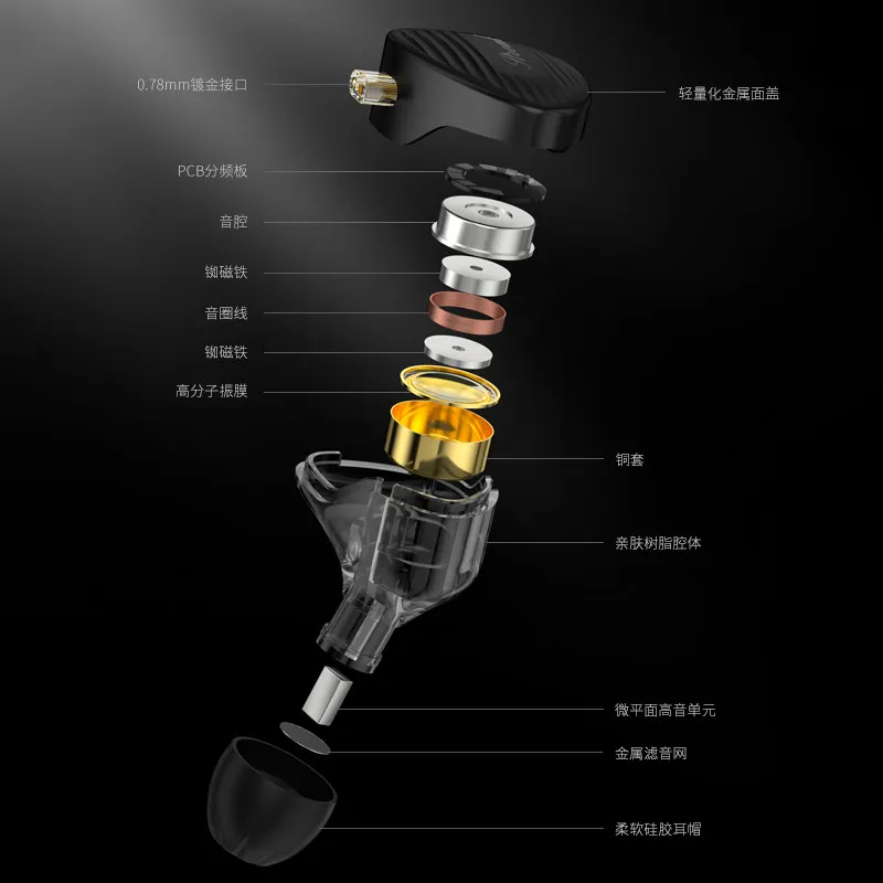 GK-Streak In Ear Earbuds Dynamic Planar Hybrid Driver 0.78mm Detachable Wired Headset Hifi Music Monitor Earphone For