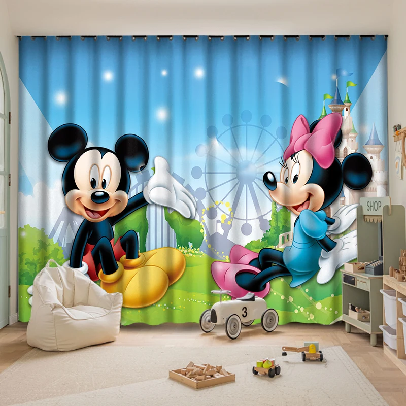 

Mickey Minnie Children's Room Full Blackout Curtains Cartoon Cute Boy and Girl Bedroom Punch-free Heat Insulation Curtains Decor