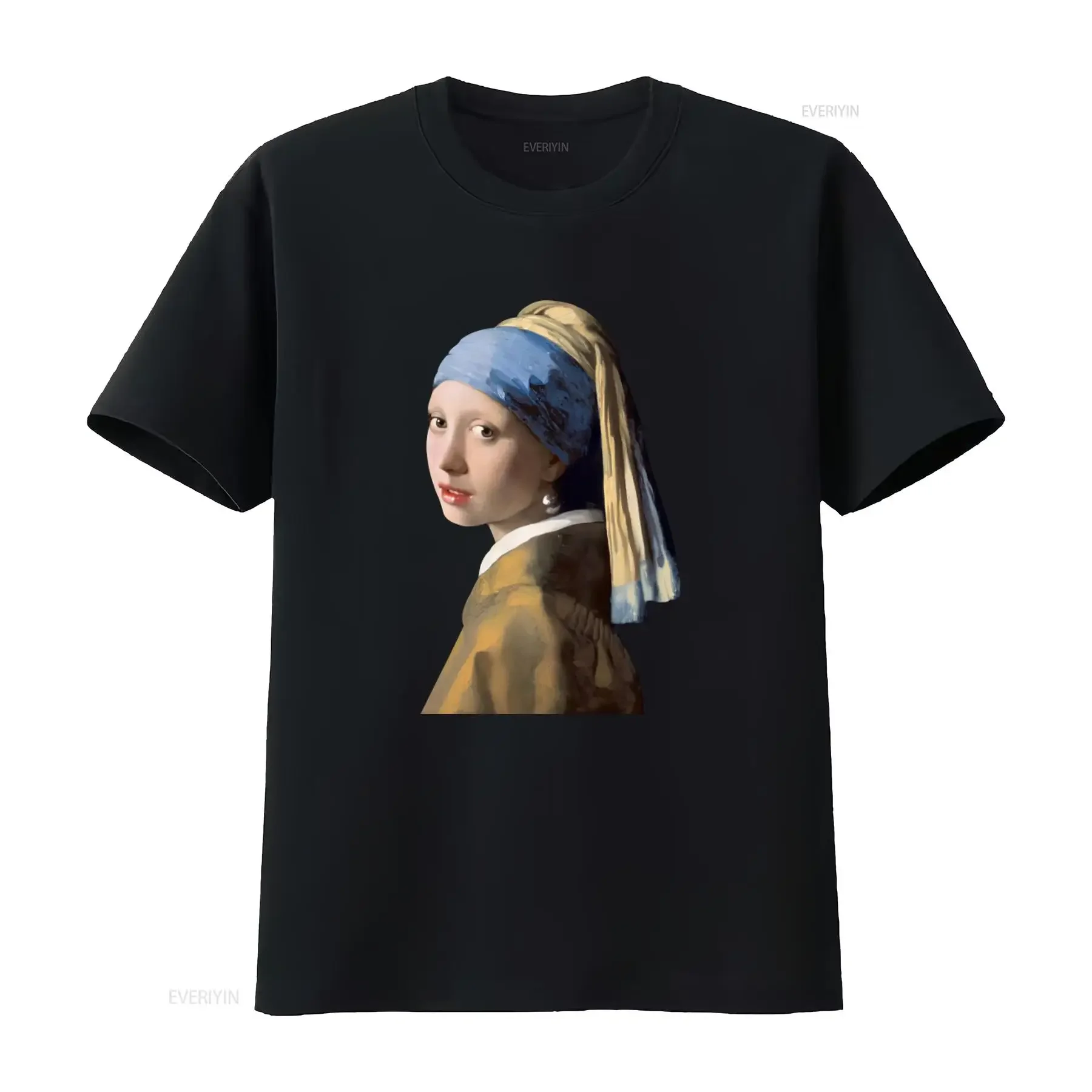 Girl with a Pearl Earring Art Print T Shirt for Women Fashionable and Unique Design vintage Washed Slightly Stylish homme