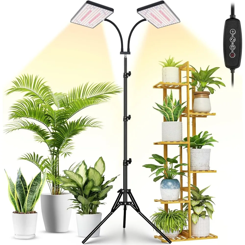 

Latest Indoor Plant Grow Light, 428 LED Dual-Head Full Spectrum Floor Lamp with Timer, Adjustable Brightness & Tripod