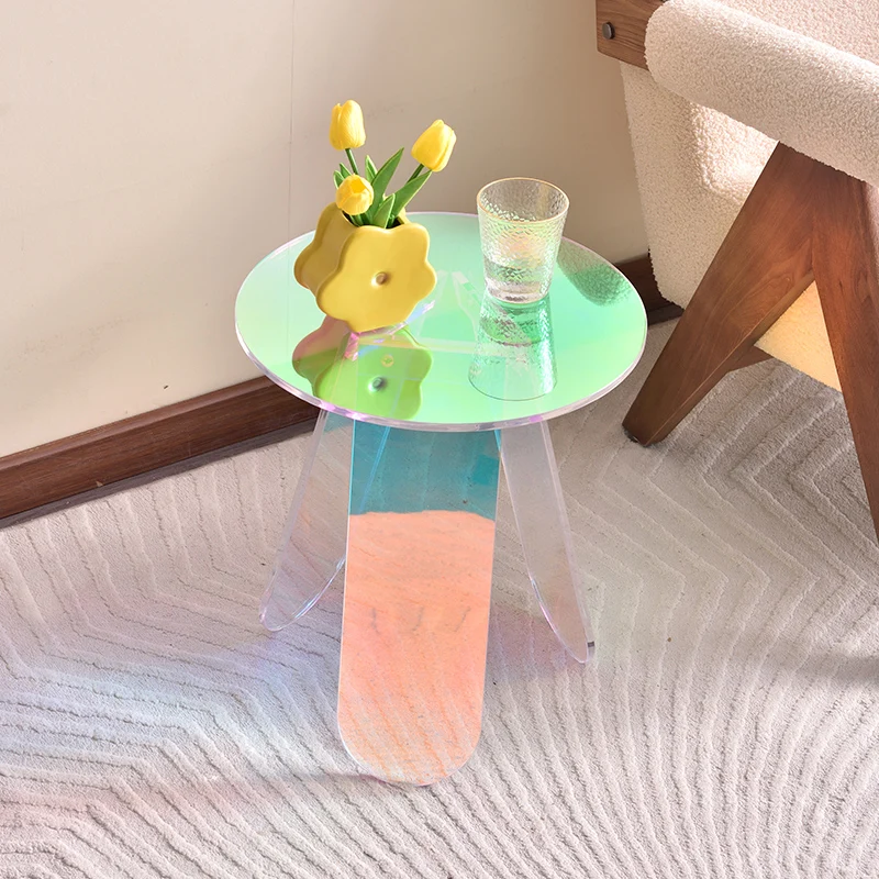 

Acrylic Rainbow Coffee Table Small Round Side Table Modern End Table for Living Room Bedroom Sofa Decor Colorful Furniture