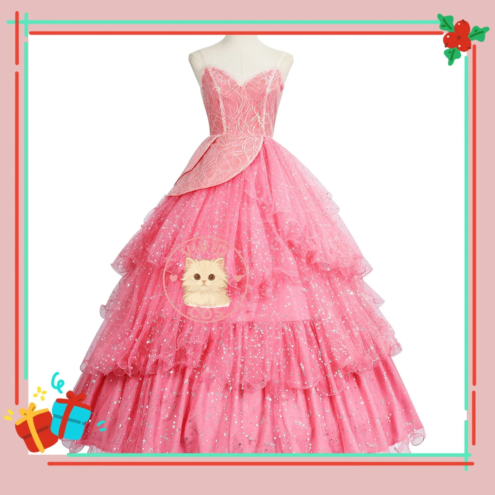 

Glinda's Pink Formal Gown Ballgown Two-dimensional Halloween Party Cosplay Costume in The 2024 Film Beautiful Long Dress Shine