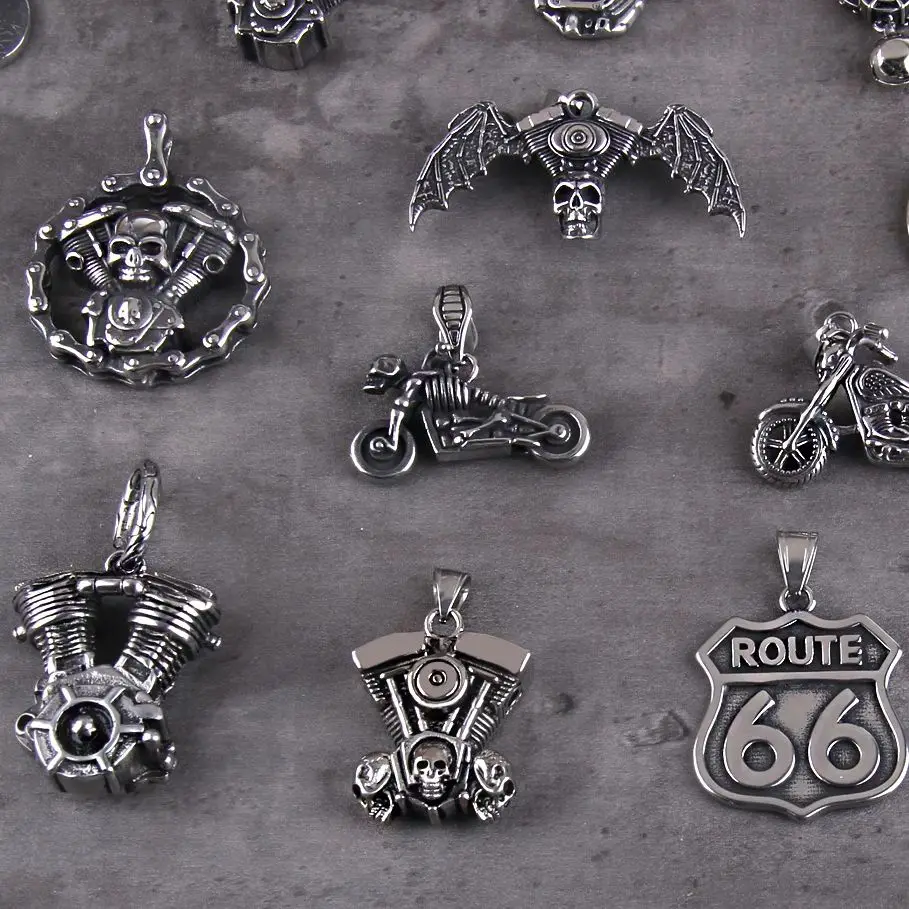 Punk Motorcycle Series Rider Route66 Stainless Steel Men Necklace Pendant Chain New in For Women Fashion Jewelry Gifts Wholesale