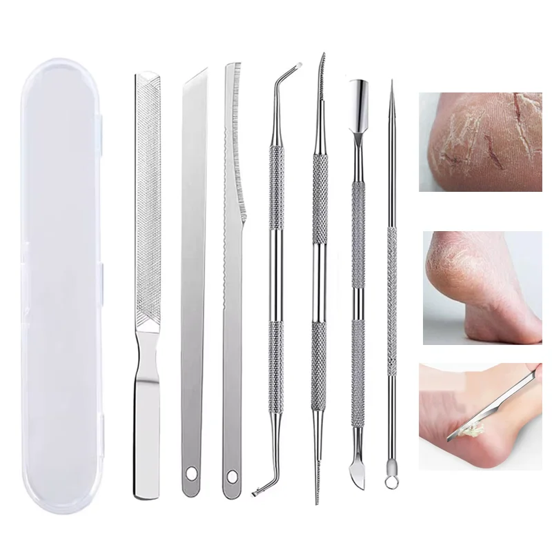 3-7pcs Stainless Steel Manicure Pedicure Knife Nail Clippers To Remove Dead Skin Calluses Thick Hard Acne Needle Pick Tool Set