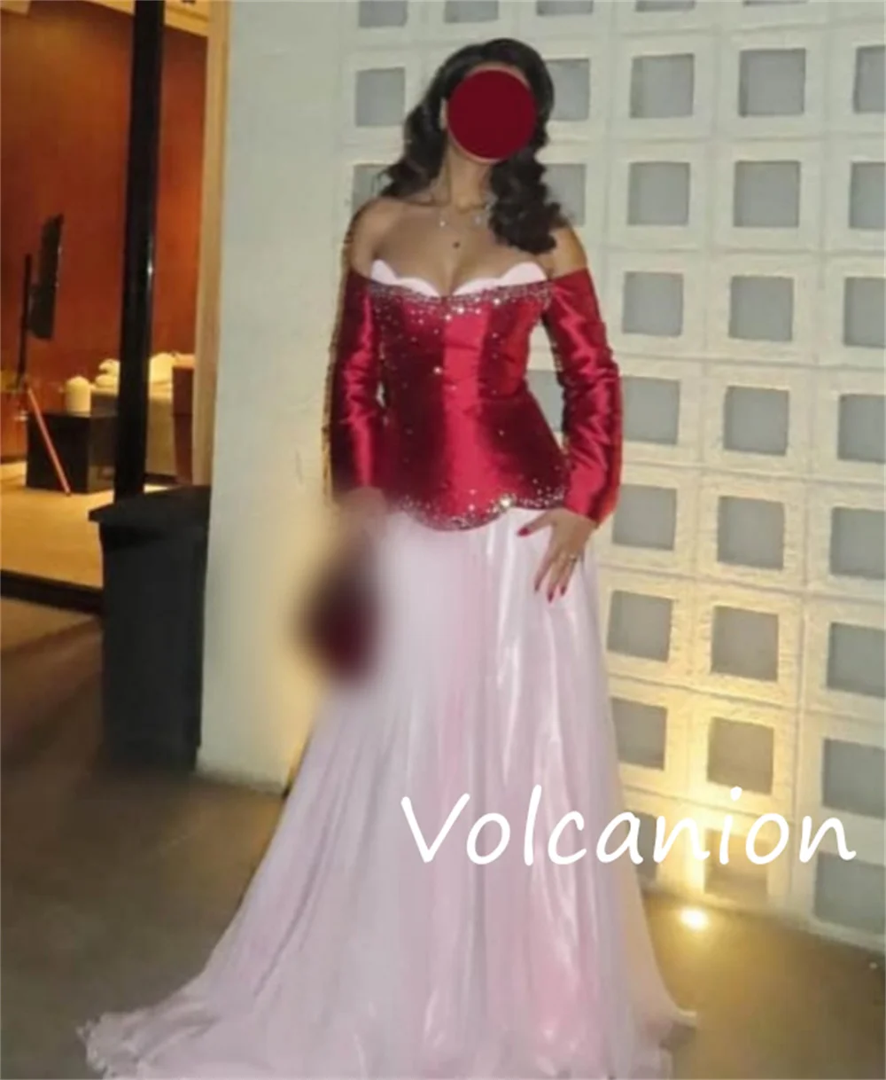 Op maat gemaakte klassieke chiffon pailletten plooi A-lijn off-the-shoulder lange jurken op maat gemaakte gelegenheidsmode