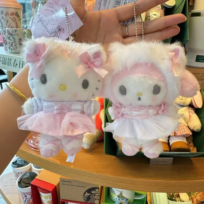 

10 см Sanrios балетная серия Hello Kitty, милая плюшевая сумка, кулон, мультяшный мультяшный белый кот, моя мелодия, брелок, подвесной подарок на день рождения