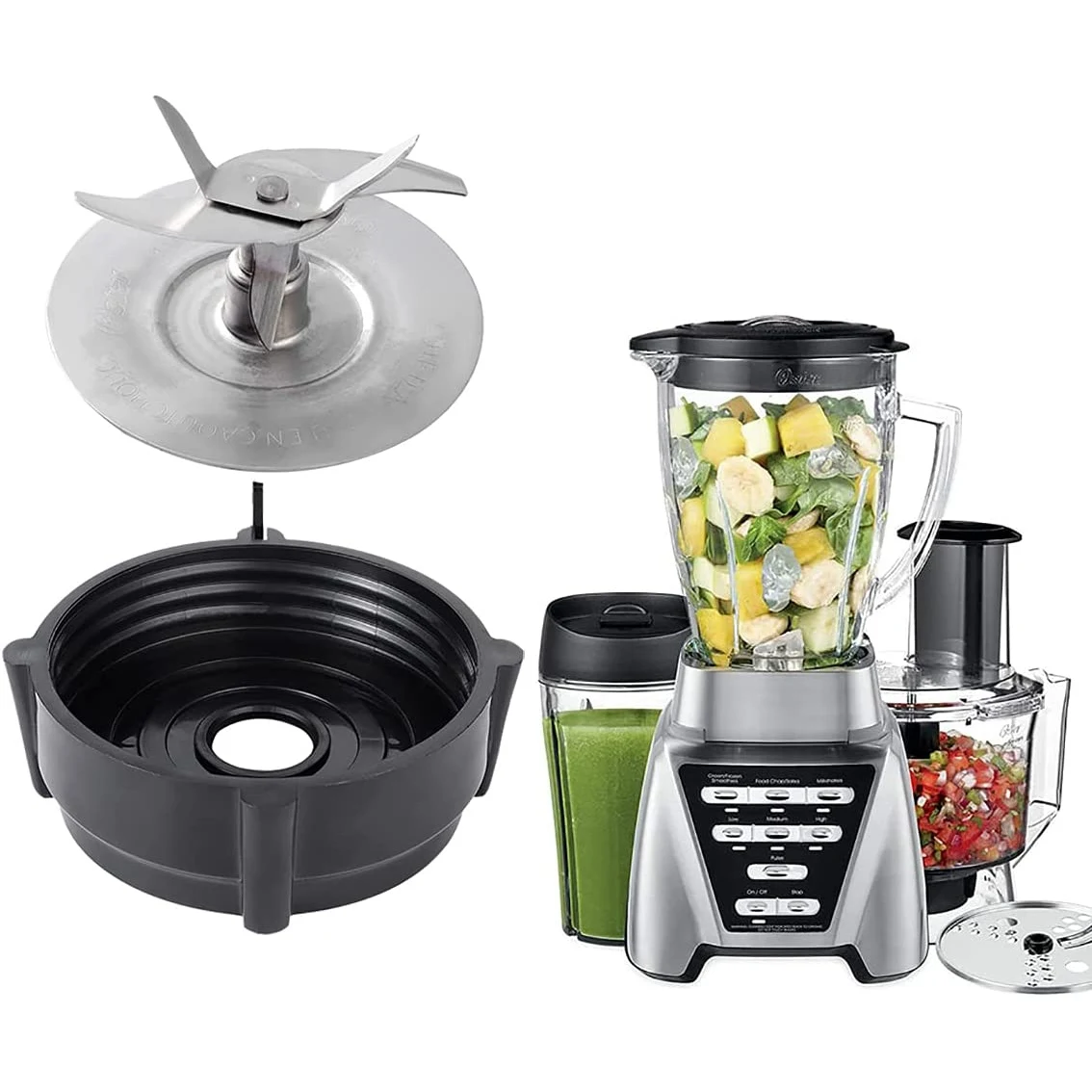 Ersatzteile für Mixer-Schneidklinge für Oster Pro 1200. Mixer mit Bodenkappe auf Glasbasis und Gummi-O-Ring-Dichtung