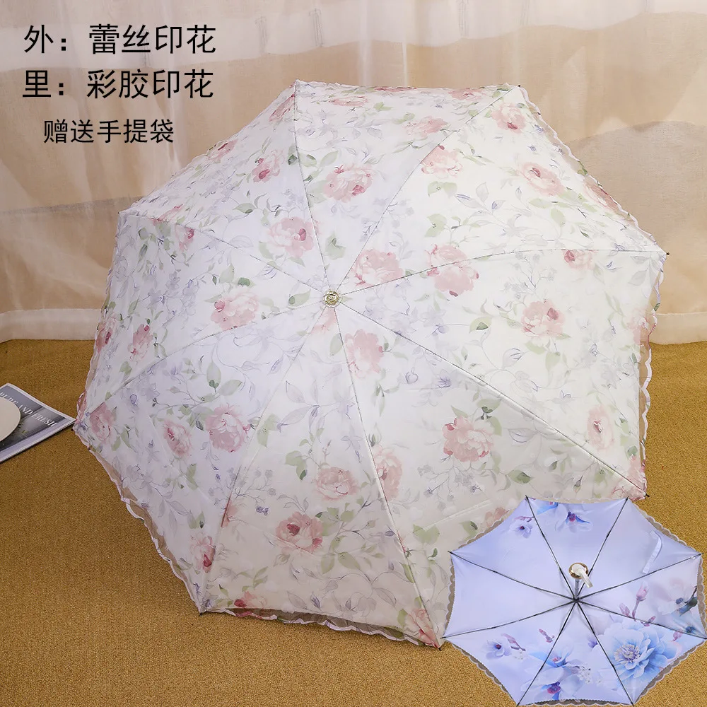 

Зонт от солнца с двухсторонним принтом и цветным клеем, двухслойный зонтик с цветочным кружевом, сумка от солнца Goddess Sun Hair для защиты от солнца