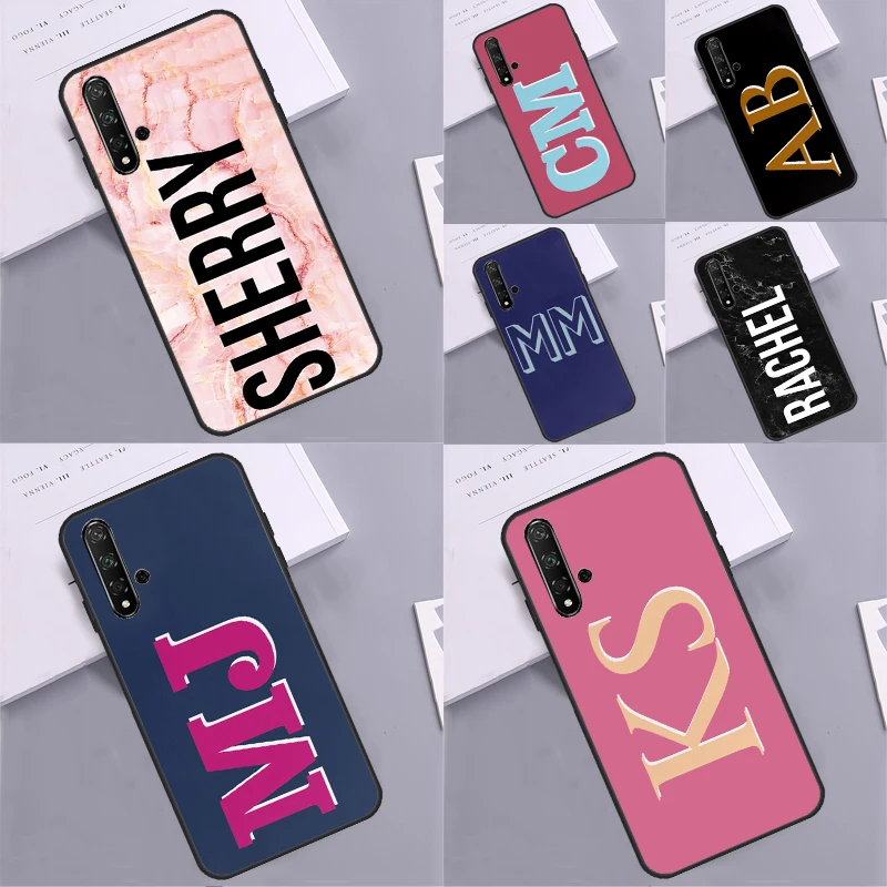 Custom Initials Coloured Monogram Case For Huawei Mate 60 Pro P60 P40 P30 P20 Lite Nova 5T 3i 8i 11i 9 10 SE Y60 Y61 Y70 Y90