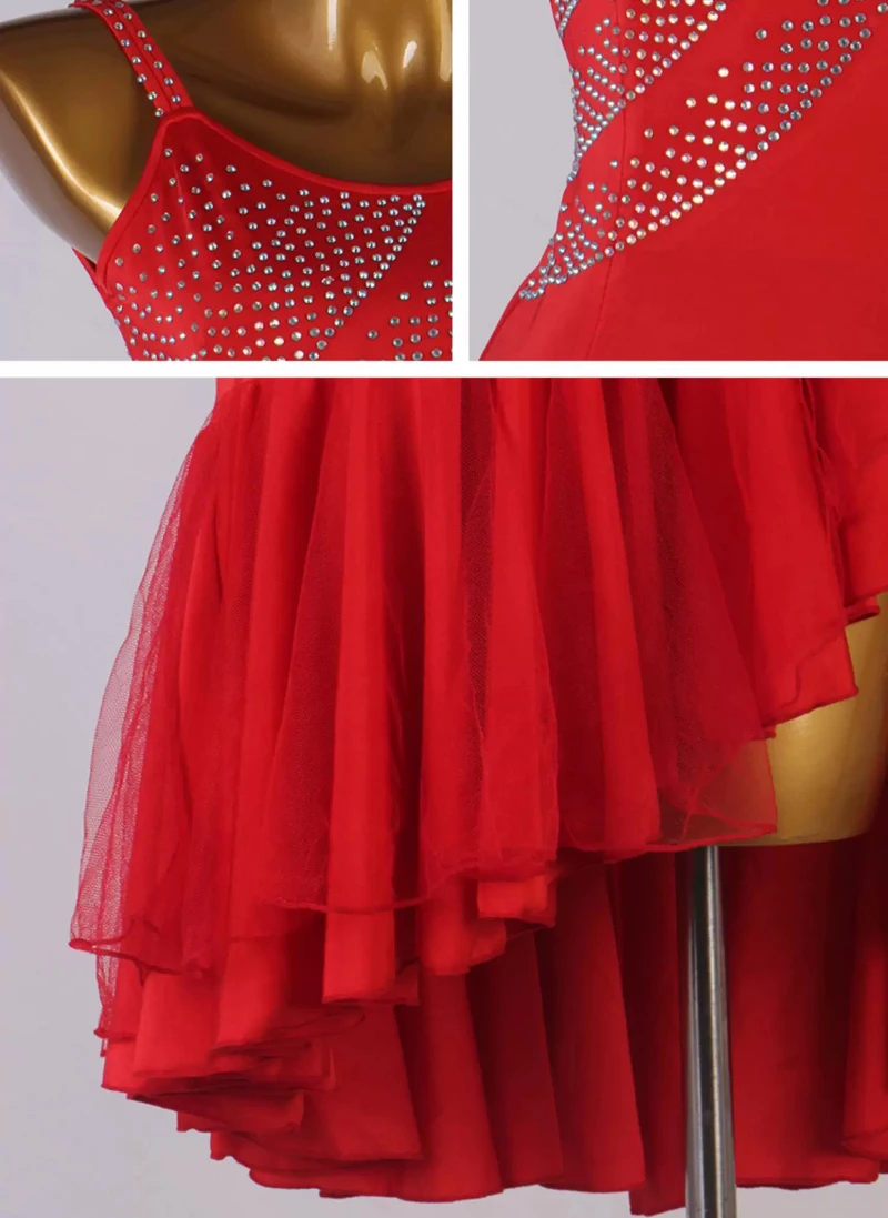 Jupe de danse de compétition latine pour femmes, élégante avec diamants, vêtements de danse latine Standard, robe de danse Rumba Chacha Samba pour adultes