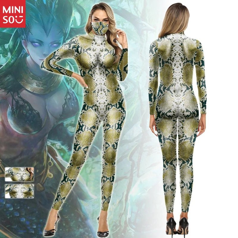 

Miniso Snake Print Bodysuit 2025 | Reptile Pattern Catsuit, Stage Performance Wear