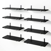 8pc Shelving Wall Mounted Rustic Wood Floating Shelves Metal Brackets Storage Set for Bathroom Bedroom Living Room Kitchen Black