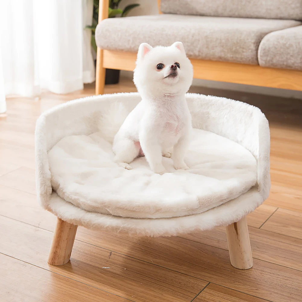 

Elevated Dog Cat Bed Stool Sofa Pet Sofa Bed With Wood Legs Pet Chair With Plush Soft Washable Cushion Round Warm Cuddler Kennel