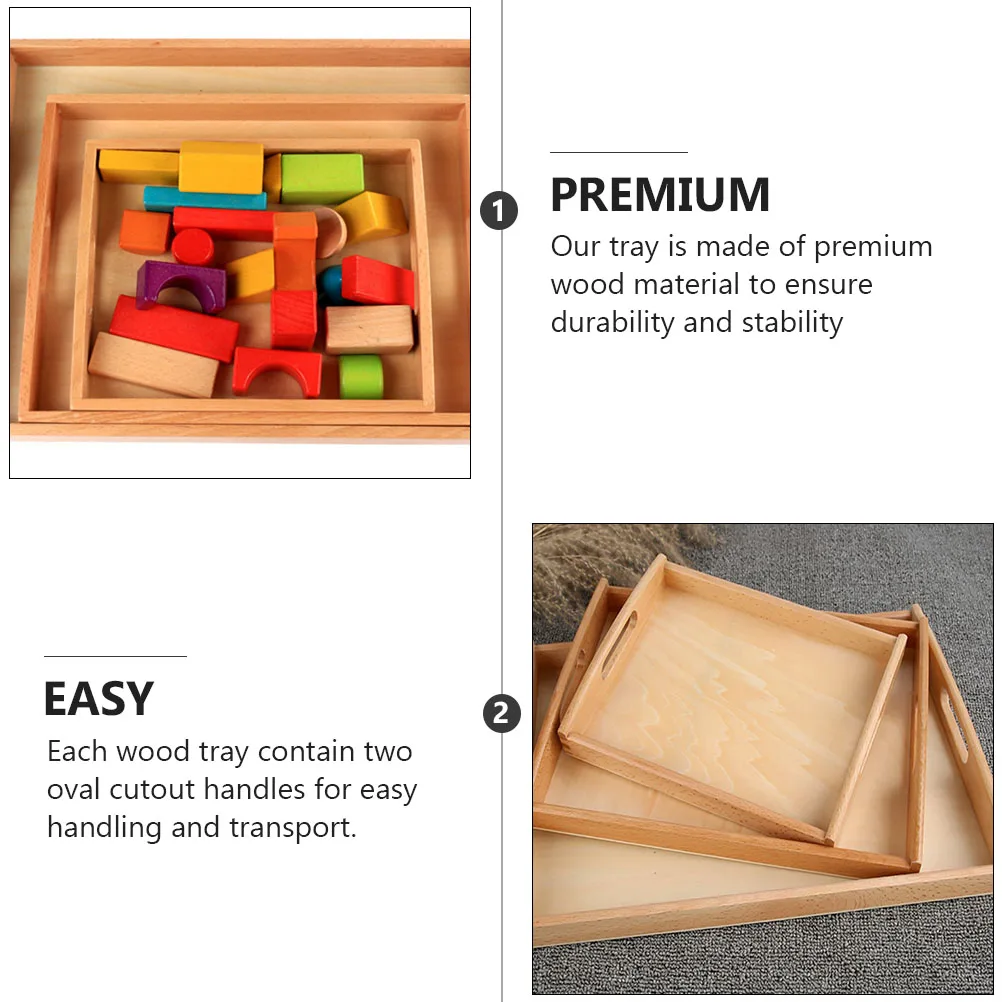 

1pc Wooden Serving Tray Kids Activity Tray Handles Storage Organizer Crafts Breakfast Cake Decorative Bowl