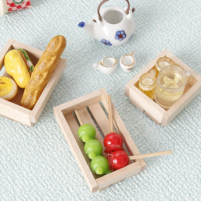 Mini panier de rangement en bois pour fruits et légumes, accessoires de bricolage, maison de courses, meubles miniatures, boîte modèle, décoration de la maison, 1PC, 1:12