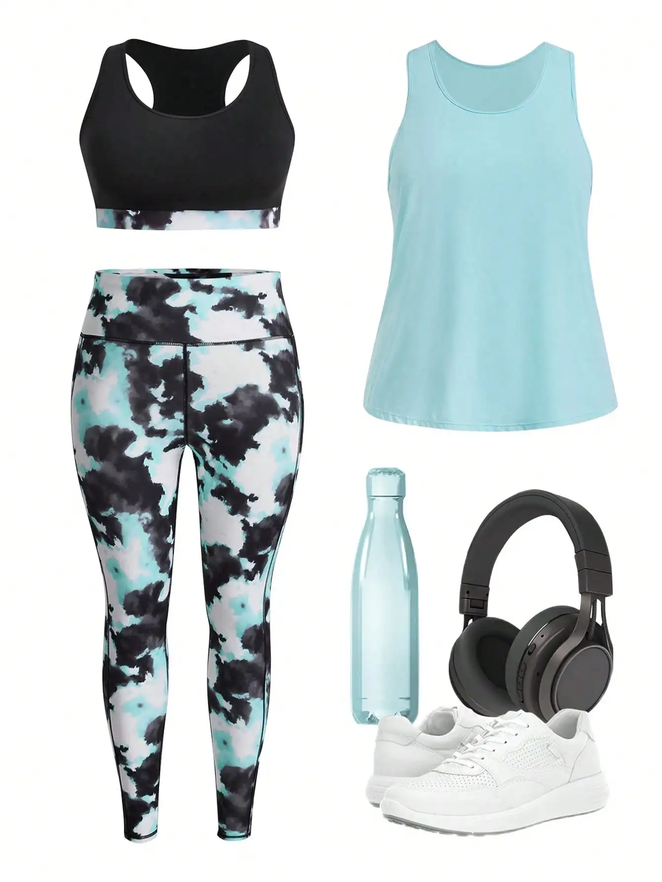 

Спортивный костюм больших размеров с эффектом тай-дай: топ-бра с вырезом на спине и леггинсы с высокой талией для тренировок