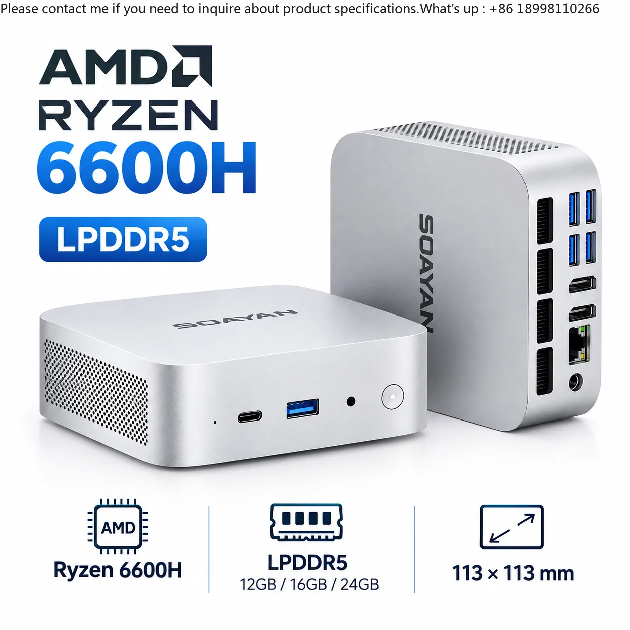 AMD Ryzen 6600HS Mini PC 12GB LPDDR5 M.2 SSD Radeon 660M Graphics 4K UHD Desktop Computer OEM Bulk Supply for Business Project