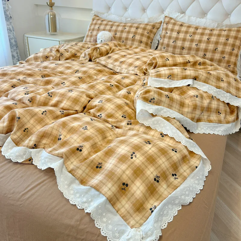 New 100% Cotton Bedding Set 4 Piece Queen King Size Soft Breathable Bed Sheet Pillowcase Duvet Cover