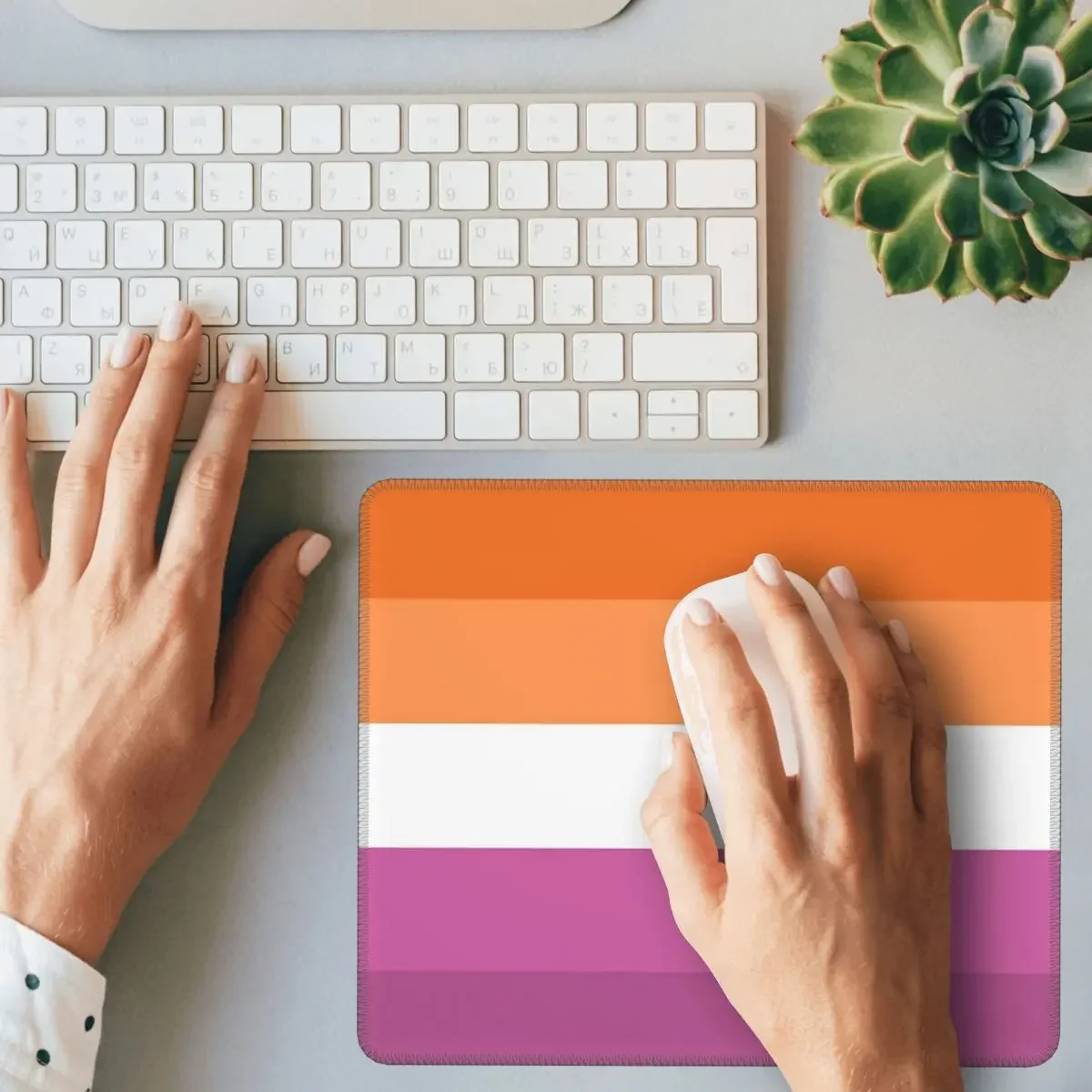 Orange - Magenta Lines Lesbian Pride Flag Butch Femme Pride Flag Mouse Pad Computer Keyboard Mouse Mat Gaming PC Desk Mat Office view 2