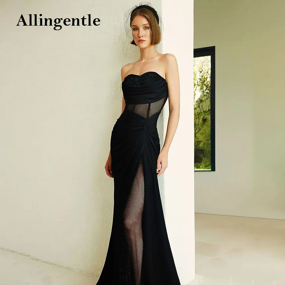 

Sexy Women See Through Back Strapless Prom Dresses Pleated Slim Croset Elegant Evening Gowns with High Leg Slit Customized