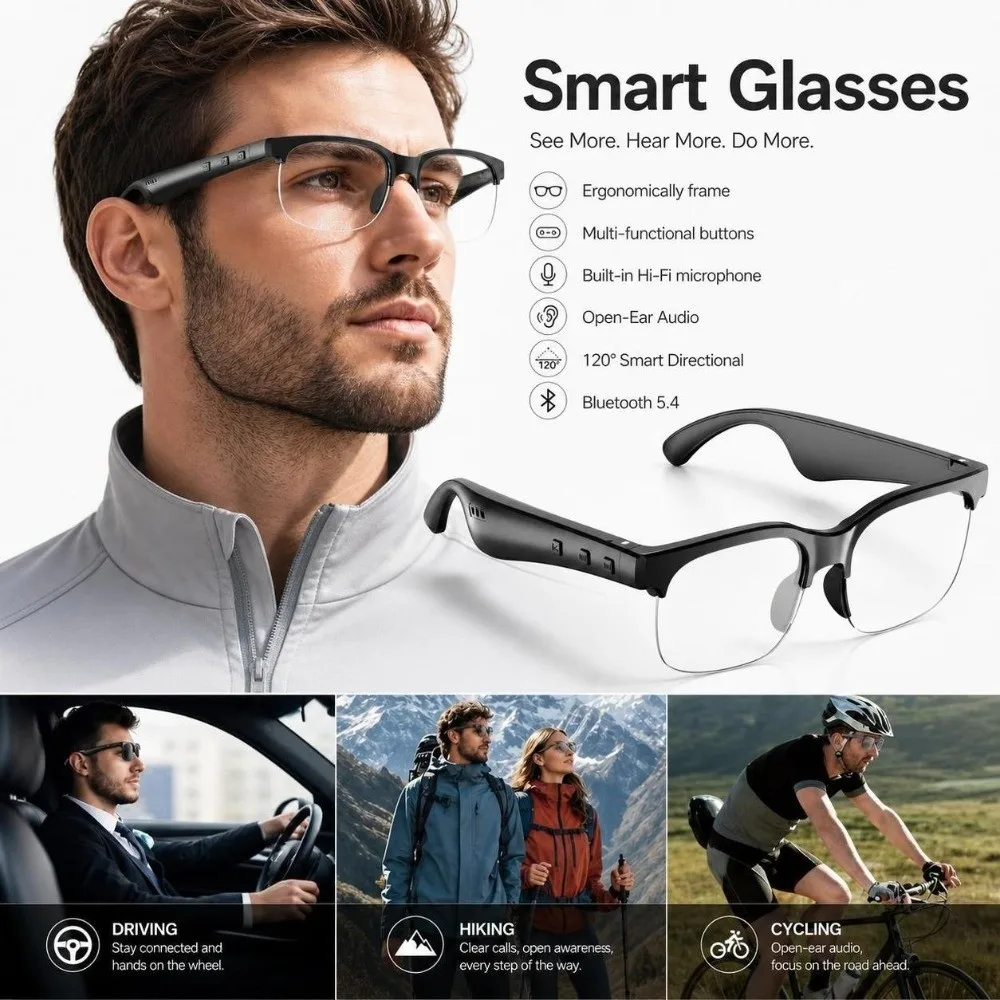 Wireless Earbuds Smart Glasses Open Ear Design Portable Smart Audio Glasses Touch Control Anti-touch Technology