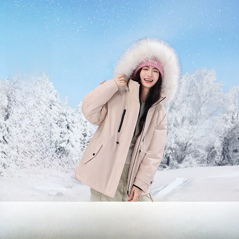 

Snow Fly 2026 New Korean Style Women's Mid-Length Fur Collar down Jacket Utility Parka Waist-Cinching Outerwear