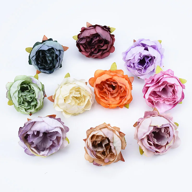 

10pcs Silk Peony Head Wall Wedding Home Decoration Accessories Handmade Artificial Flowers Floristics Diy Gift BOX Bridal Brooch