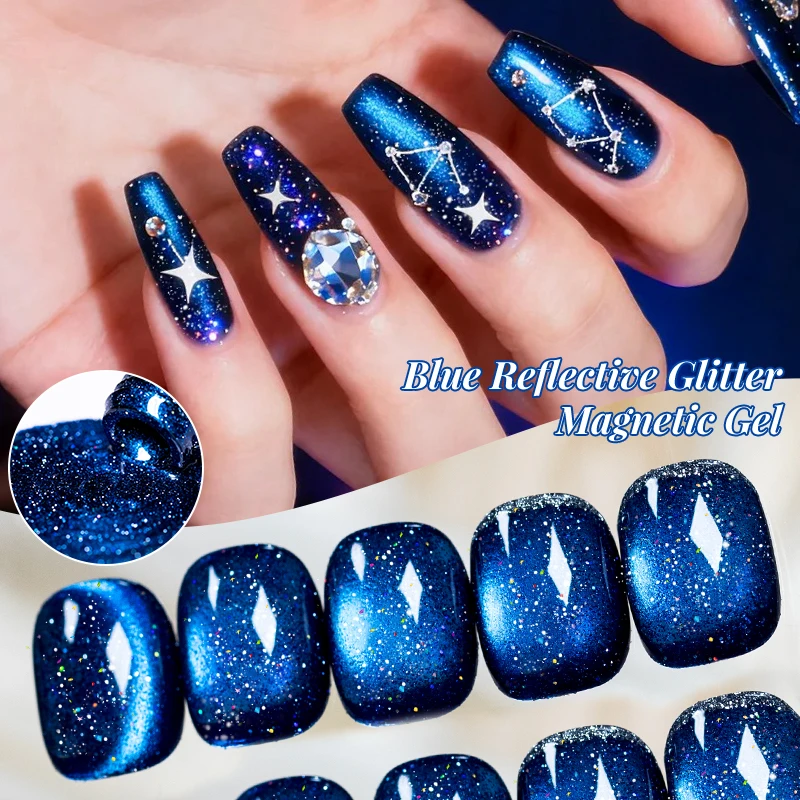 10 ml blauer, reflektierender Glitzer-Katzen-Magnetgel-Nagellack mit Glasperlen-Effekt, semi-permanenter Soak-Off-UV-Gel-Lack, Nagelzubehör – Detail 5
