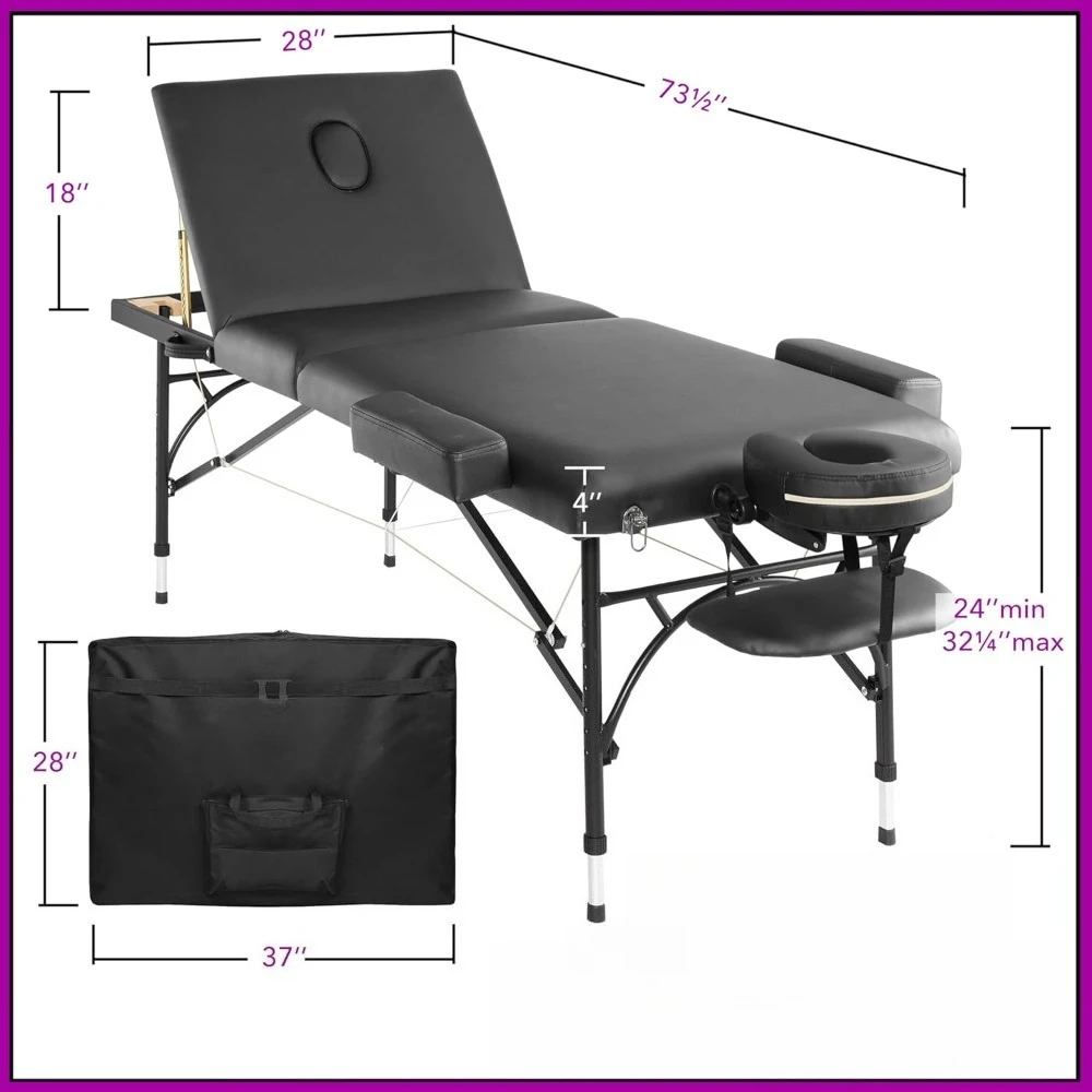 طاولة تدليك احترافية خفيفة الوزن ثلاثية الطي مع أرجل من الألومنيوم - تتضمن مسند الرأس ومهد الوجه ومسند الذراع #6