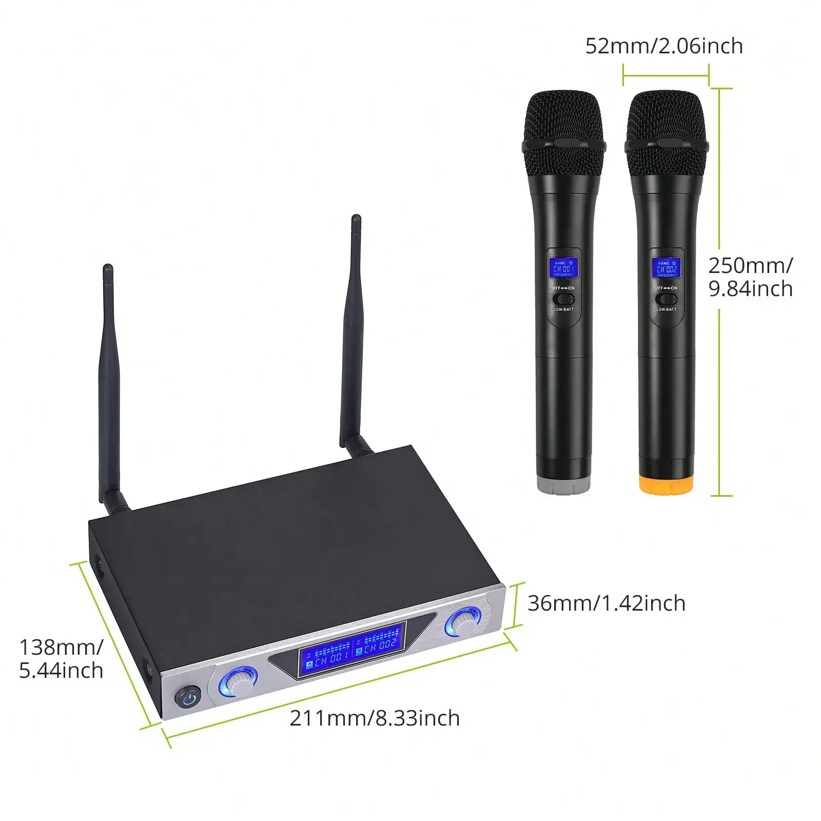 Professional UHF Wireless Microphone System with LCD Display Dual Channel Handheld Karaoke Microphones Set for Evening Party