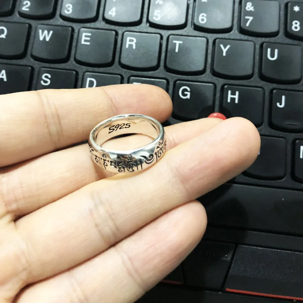 925 Sterling Silver Six Words Om Mani Padme Hum Rings For Couple Lovers Tibetan Shurangama Mantra Rings Buddhism Jewelry