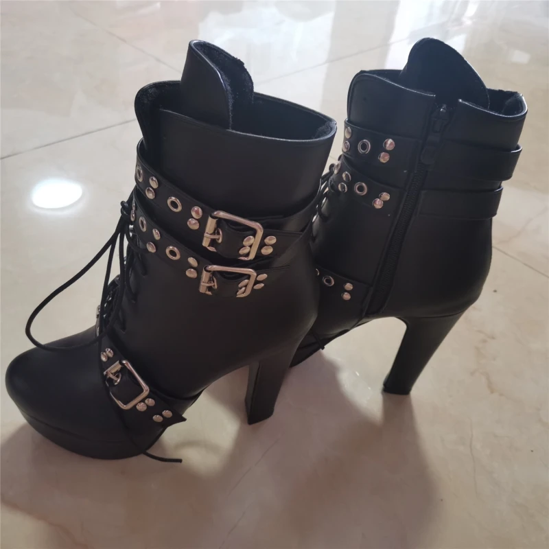 Big Red Women's Ankle Boots Platform White Yellow Lace up High Heels Short Boot Female Autumn Winter Unisex Shoes Sexy Size 50 image 2