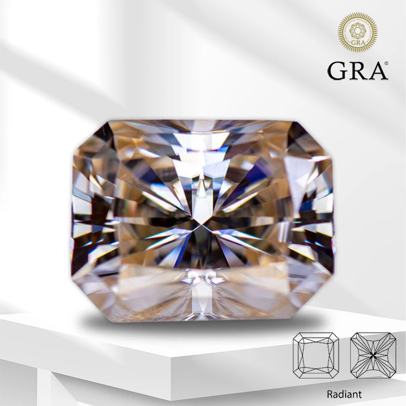 

Moissanite Gemstone Tea Yellow Primary Color Radiant Cut Lab Grown Diamond for DIY Charms Jewelry Making with GRA Certificate