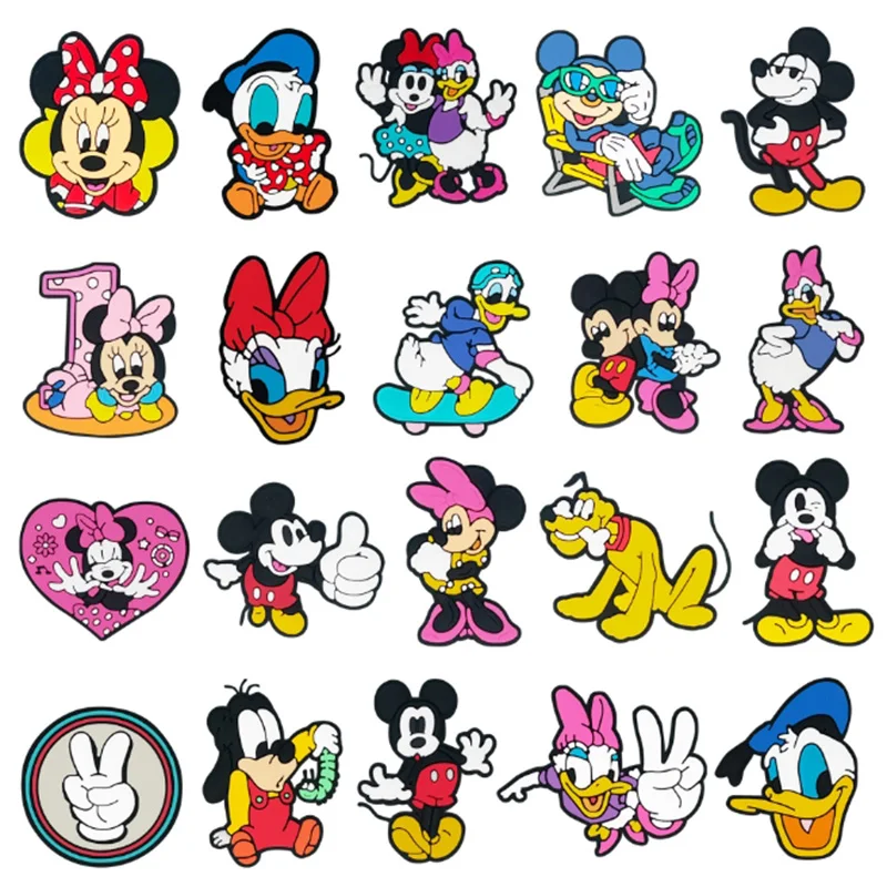 

20 шт. популярных шармов для обуви Disney с Микки и Минни, оптовая продажа, ПВХ-украшения, съемные, водонепроницаемые, для самостоятельного изготовления, в подарок на Рождество