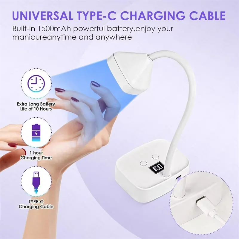 Akumulatorowa bezprzewodowa lampa UV LED do paznokci żelowych, profesjonalna lampa do paznokci żelowych, mini suszarka do paznokci