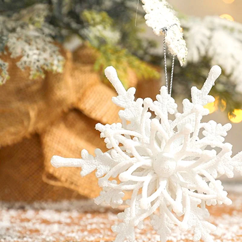 6pcs 12cm Big Christmas Ice White 3D Snowflake Plastic Glitter Christmas Tree Hanging Pendant For Home Party Wedding Decorations