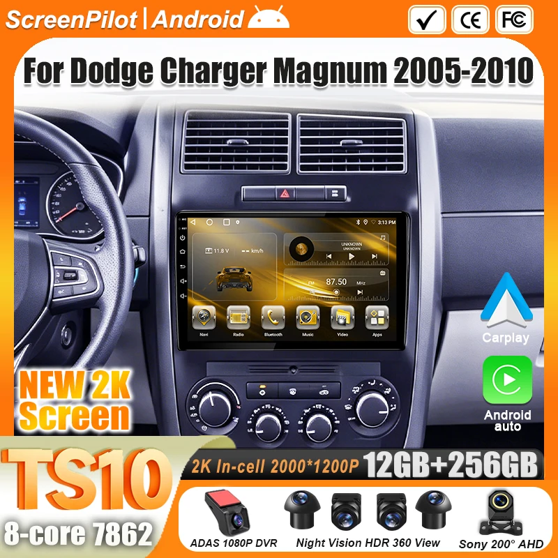 Android 16 For Dodge Charger Magnum 2005 - 2010 Car Radio Stereo Head Unit Multimedia Video Player GPS Navigation 2K QLED 9 Inch