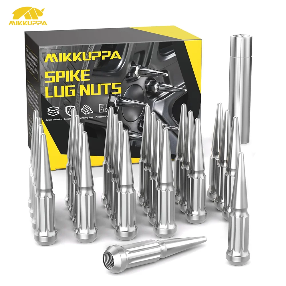 

MIKKUPPA M14x1.5 Wheel Lug Nuts 24pcs Black Spike Acorn Lug Nut Set with Socket Key Replacement for Silverado Tahoe Ford F150