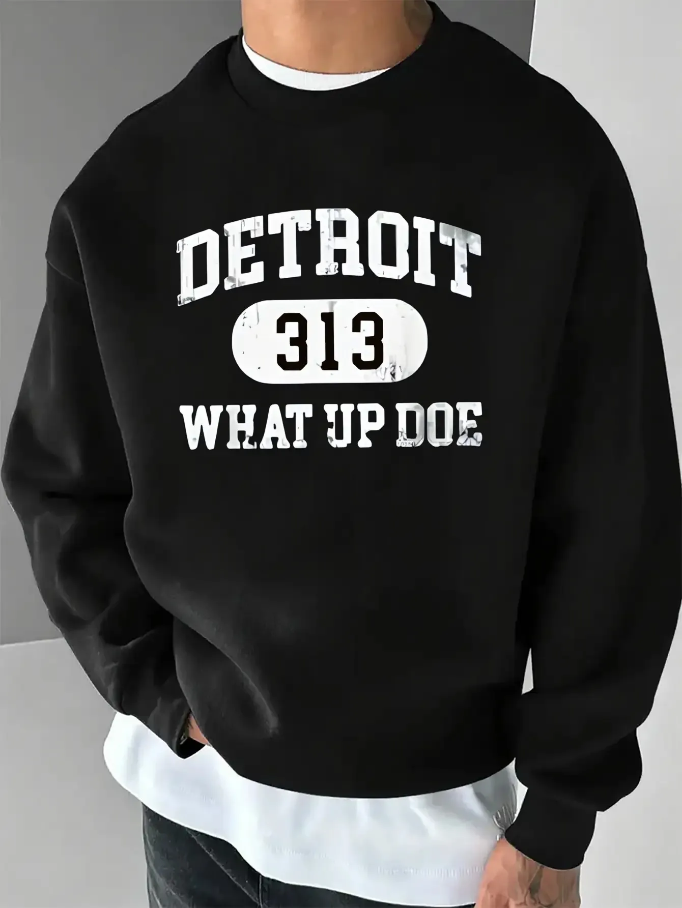 

Men's Detroit 313 Pattern Crew Neck Sweater - Casual Long Sleeve Pullover with Vinta