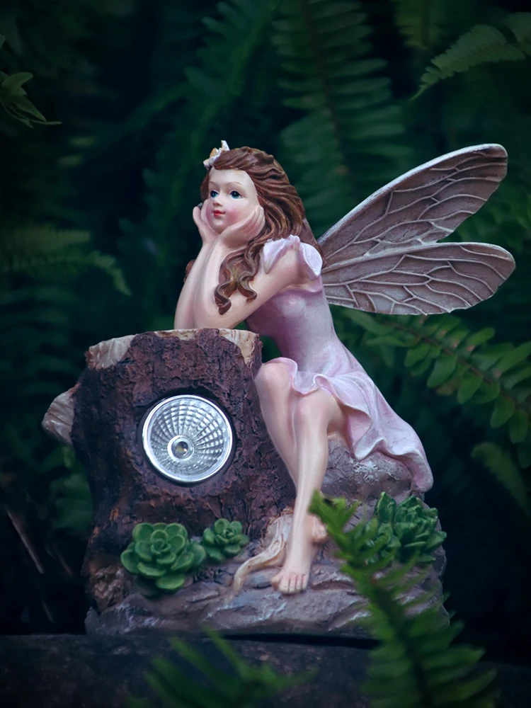 Imagem -03 - Flower Fairy Angel Girl Ornamentos Pátio ao ar Livre Solar Lights Figurinhas em Miniatura de Jardim Elf Balcony Layout Home Decor