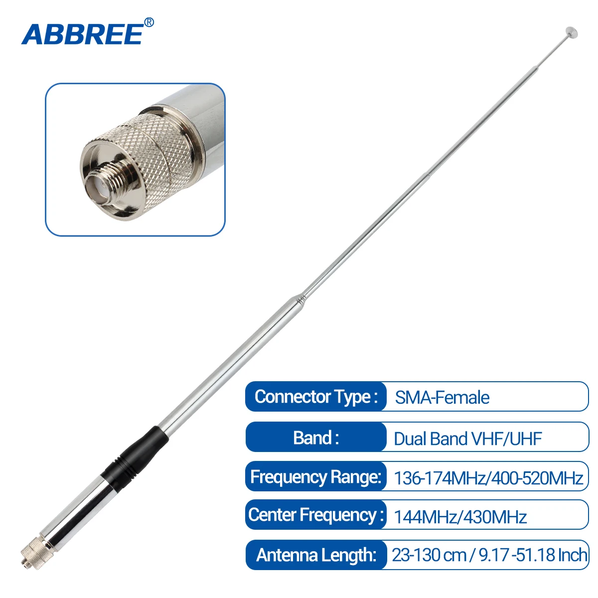 ABBREE Walkie Talkie SMA-Female/Male Antenna VHF/UHF Dual Band Antenna For Baofeng UV-5R BF-888S UV 17 21 PRO Quansheng UV-K5