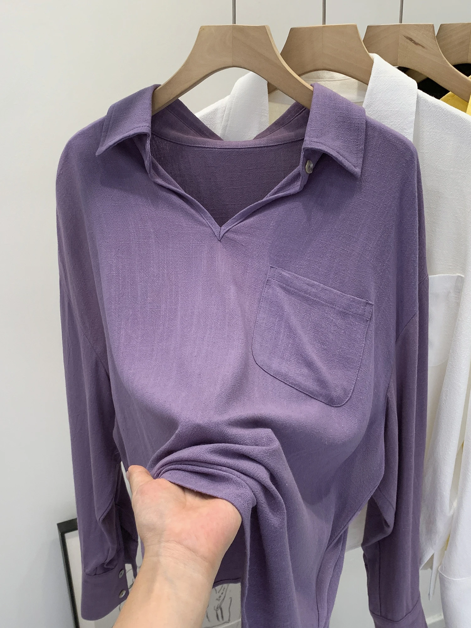 

Commute Style Purple Linen Long Sleeve Shirt Women's Collar Top Korean Loose Fit High End Casual Fashion